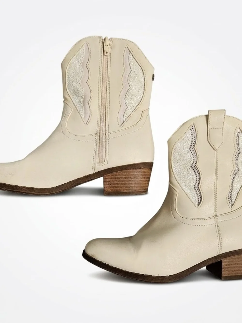 Madden NYC White Glitter Inset Western Ankle Cowboy Boots Size 5